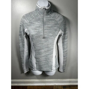Athleta Pullover Womens Medium Gray White Quarter Zip Stretch Athleisure XXS